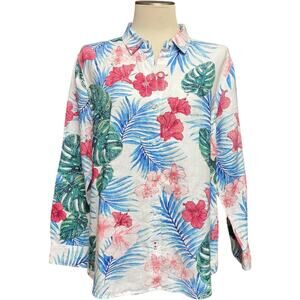 Tommy Bahama 100% Linen Long Sleeve Button Up Top Blouse XL